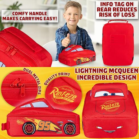 Disney Cars Lunch Bag for Kids Lightning McQueen Car Shaped Lunch Cooler Bag with Mesh Pocket Name Tag for School Snacks Travel Gifts for Kids in Saudi Arabia