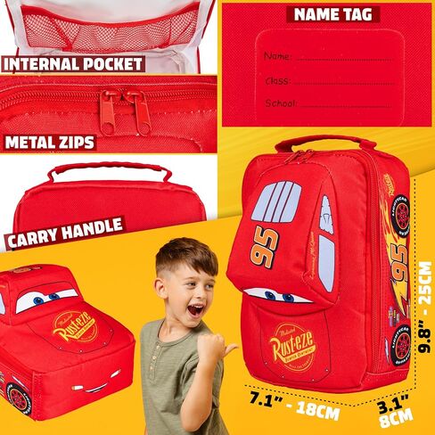 Disney Cars Lunch Bag for Kids Lightning McQueen Car Shaped Lunch Cooler Bag with Mesh Pocket Name Tag for School Snacks Travel Gifts for Kids in Saudi Arabia