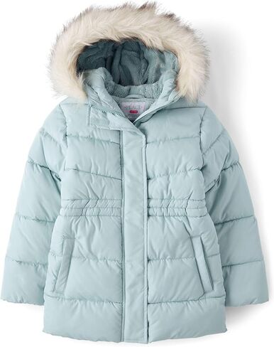 The Children's Place girls Water and Wind Resistant Hooded Zip Front Mid Length Puffer Jacket, Faux Fur Lined in Saudi Arabia