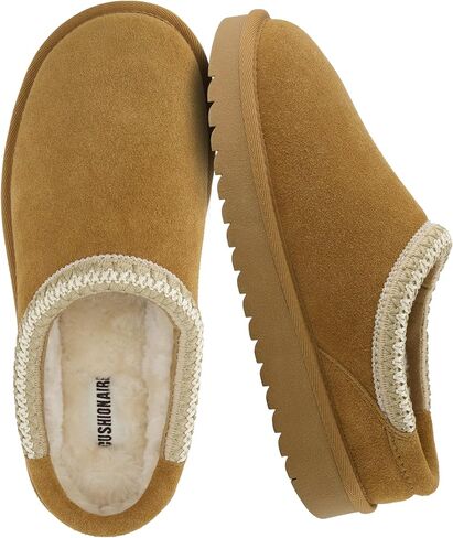 CUSHIONAIRE Keto Genuine Suede Leather Kids Slippers for Boys and Girls – Cozy Slip-On Mule House Shoes with Faux Fur Lining, Cushioned Memory Foam Comfort in Kuwait
