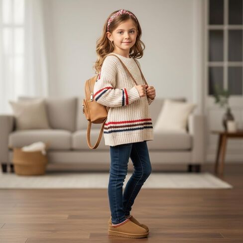شباشب للأطفال من جلد سويدي أصلي من CUSHIONAIRE Keto للأولاد والبنات - أحذية منزلية مريحة سهلة الارتداء مع بطانة من الفرو الصناعي، راحة مبطنة من إسفنج الذاكرة in Saudi Arabia
