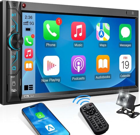 Double Din Bluetooth Car Stereo - Wireless Apple CarPlay Touch Screen - 7 Inch Wireless Android Auto Car Radio with Phone Link AM FM Tuner Backup Camera Type-C 4.2-Channel Audio Output in Saudi Arabia