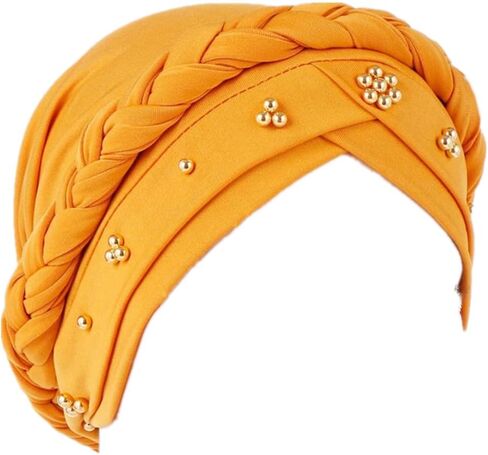 African Turban Hats For Women Pre tied Beaded Braid Chemo Headwrap Cancer Beanies Headwear Headscarf in Saudi Arabia