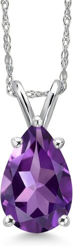 Gem Stone King 14K White Gold Teardrop Pendant Necklace for Women | Pear Shape 10X7MM Gemstone Birthstone | With 18 Inch Chain | Fine Jewelry Gifts for Her Mom Women Wife in Saudi Arabia