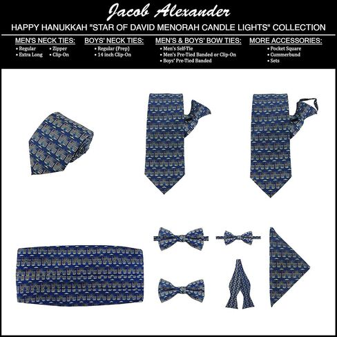 Jacob Alexander Men's Happy Hanukkah Menorah Candle Lights Star of David Cummerbund - Navy Blue in Saudi Arabia