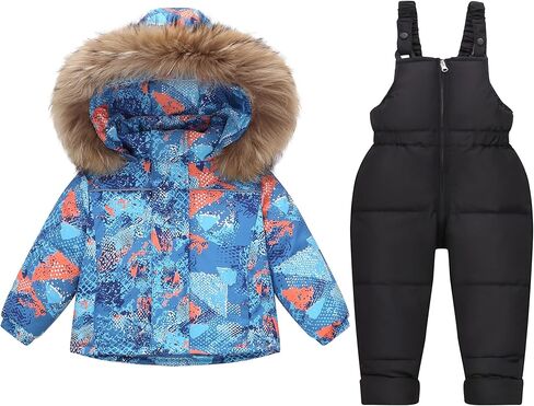 بدلة ثلج للأطفال الصغار ملابس شتوية لبدلة الثلج وسترة بقلنسوة من الفرو الاصطناعي وسراويل مرايل ثلج للأطفال من 2 إلى 6 طن in Kuwait
