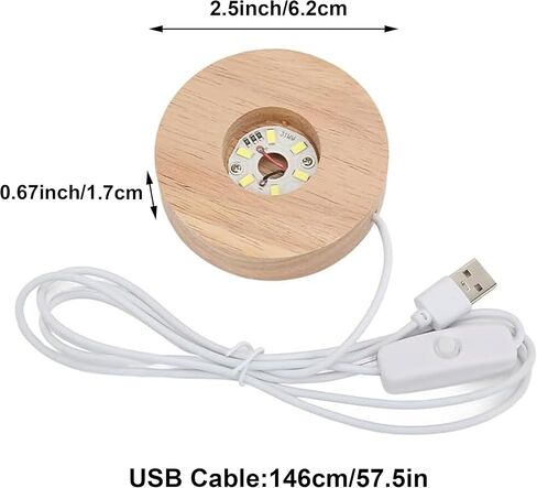 قاعدة عرض LED خشبية مكونة من قطعتين - حامل مضاء لفن الكريستال (قطر 2.5 بوصة) - ديكور المنزل/المكتب/الهدايا - ضوء أبيض in Kuwait