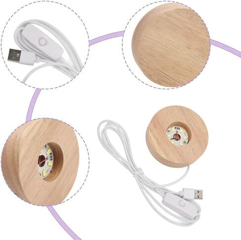 قاعدة عرض LED خشبية مكونة من قطعتين - حامل مضاء لفن الكريستال (قطر 2.5 بوصة) - ديكور المنزل/المكتب/الهدايا - ضوء أبيض in Kuwait