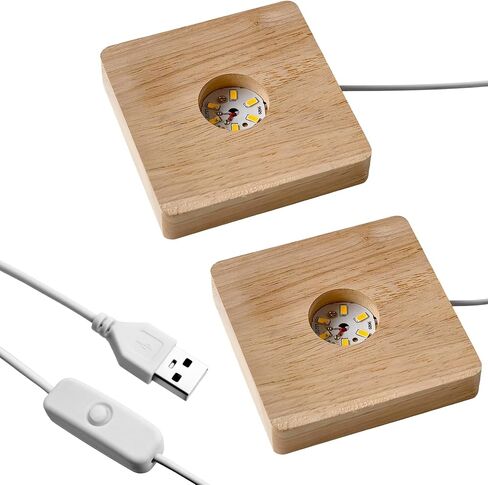 قاعدة عرض LED خشبية مكونة من قطعتين - حامل مضاء لفن الكريستال (قطر 2.5 بوصة) - ديكور المنزل/المكتب/الهدايا - ضوء أبيض in Kuwait