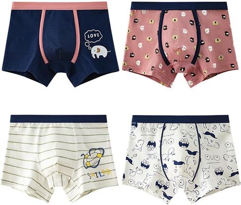 Boys Elephant Printe Underwear- Pack of 4 Soft Cartoon Colorful Boxer Shorts Briefs with Fun for Kids 3-13 Years Old in Saudi Arabia