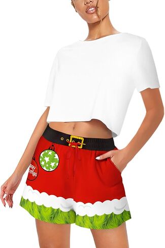 Remimi Womens Christmas Shorts Elastic Waist Xmas Pajama Bottoms with Pockets in Saudi Arabia