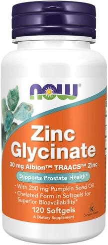 مكملات NOW Foods، غليسينات الزنك مع 250 مجم من زيت بذور اليقطين، يدعم صحة البروستاتا*، 120 كبسولة هلامية (قد تختلف التعبئة) in Kuwait