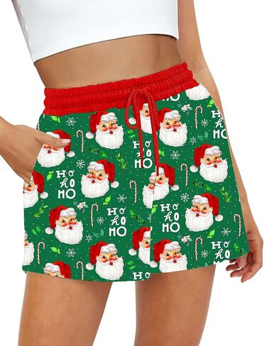 Remimi Womens Christmas Shorts Elastic Waist Xmas Pajama Bottoms with Pockets in Saudi Arabia