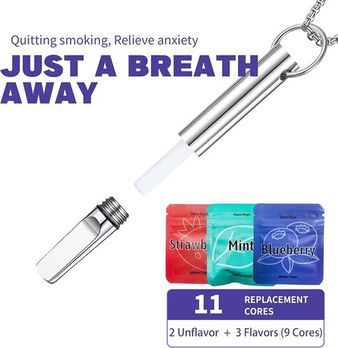 Breathe Necklace Breathing Necklace to Quit Smoking with Filter Breathe Free Necklaces for Anxiety Quit Vapingtools for Adult with 3 Flavor Swaps, Silver in Saudi Arabia