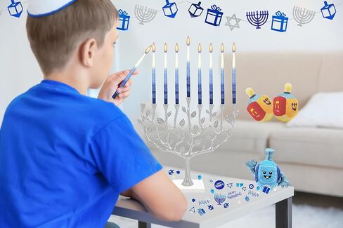شموع هانوكا المدببة الفاخرة المزخرفة يدويًا من شركة Dreidel Company، 45 شمعة حانوكا، شمع عالي الجودة، وقت حرق لمدة ساعة واحدة in Saudi Arabia