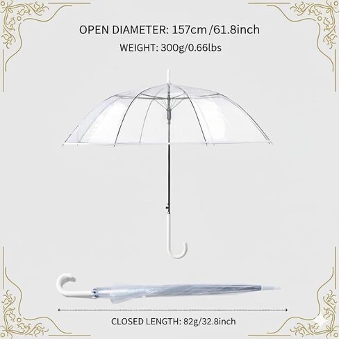 Clear Bubble Umbrella for Wedding & Daily Use, 61.8 Inch Large Dome Transparent Windproof Rainproof Stick Umbrella with J-Handle – Elegant Photo Prop and Oversized Coverage in Saudi Arabia