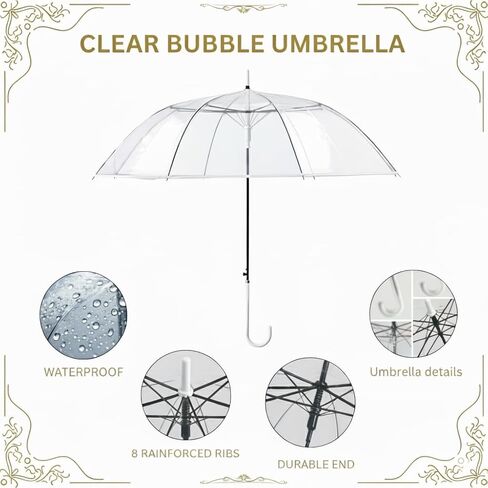 Clear Bubble Umbrella for Wedding & Daily Use, 61.8 Inch Large Dome Transparent Windproof Rainproof Stick Umbrella with J-Handle – Elegant Photo Prop and Oversized Coverage in Saudi Arabia