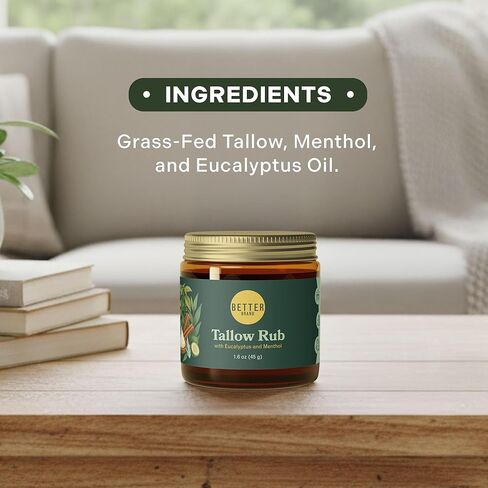 فرك الشحم الطبي الخالي من البترول من Betterbrand - بديل فرك البخار الطبيعي مع المنثول والأوكالبتوس - بلسم الشحم الذي يتغذى على العشب لتخفيف احتقان الصدر - صنع في الولايات المتحدة الأمريكية - 1.6oz in Kuwait