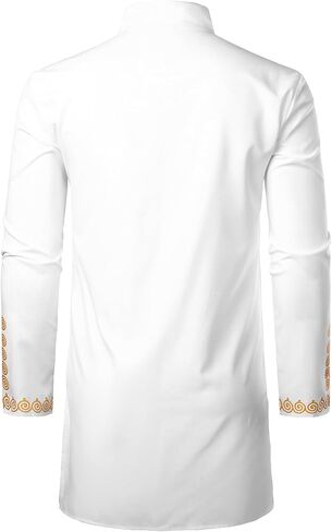 LucMatton Men's African Traditional Dashiki Luxury Metallic Gold Printed Mid Long Wedding Shirt in Saudi Arabia