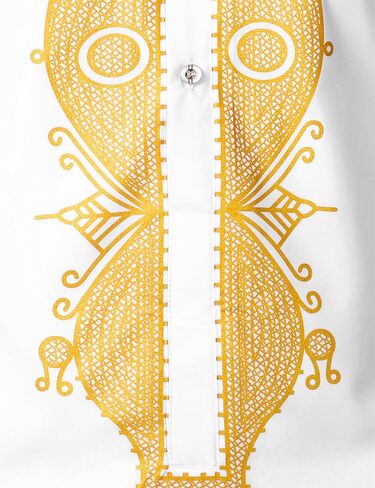LucMatton Men's African Traditional Dashiki Luxury Metallic Gold Printed Mid Long Wedding Shirt in Saudi Arabia