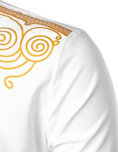 LucMatton Men's African Traditional Dashiki Luxury Metallic Gold Printed Mid Long Wedding Shirt in Saudi Arabia