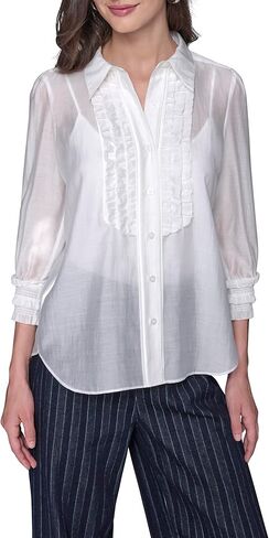 Karl Lagerfeld Womens Long Sleeve Ruffle Collared Essential Blouse in Saudi Arabia
