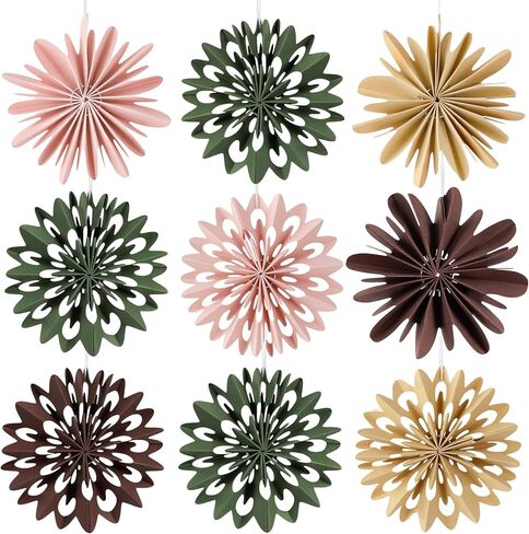 Gold Christmas Decorations - 9Pcs 3D Christmas Tree Paper Hanging Decor Snowflake Ornaments Home Ceiling Decoration for Xmas Party Wedding Window Door Accessories in Saudi Arabia