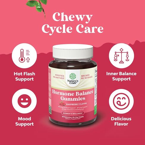 Hormone Balance for Women Gummies of All Ages - PMS Support Supplement for Women to Regulate Menstrual Cycle & Hormonal Balance Menopause & Mood Swings with Vitamin B6 & Dong Quai - 60 Chews in Saudi Arabia