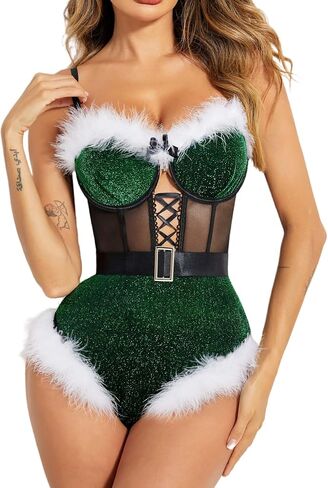Avidlove Womens Christmas Lingerie Sexy Bodysuit Santa Babydoll Christmas Outfits with Underwire and Belt in Saudi Arabia