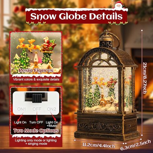 Snow Globe Christmas Lantern Decorations - 9.8"USB Plug-in & Battery Operated Music can be Turned Off，Portable Creative Water Glitters Lighted Music Christmas Snow Globe Lantern for Christmas Decor in Saudi Arabia