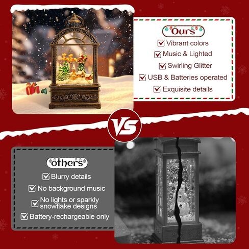 Snow Globe Christmas Lantern Decorations - 9.8"USB Plug-in & Battery Operated Music can be Turned Off，Portable Creative Water Glitters Lighted Music Christmas Snow Globe Lantern for Christmas Decor in Saudi Arabia