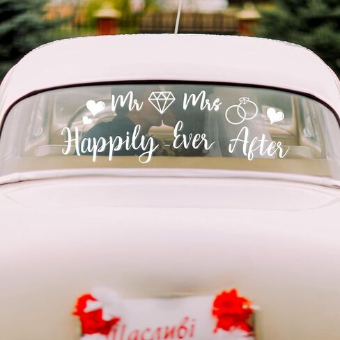 قطعتان من شارات سيارة Just Married لتزيين سيارة الزفاف من الفينيل ملصق نافذة السيد والسيدة شارات قابلة للإزالة لمستلزمات تزيين السيارة في شهر العسل مقاس 22.4 × 7.9 بوصة (نمط متزوج للتو) in Saudi Arabia