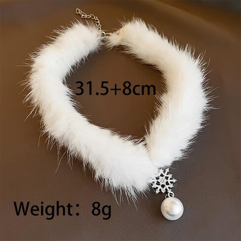 Snowflake Choker for Women Cute Fluffy Crystal Snowflake Pearl Pendant Necklace Lightweight Y2k Plush Collar Necklace Christmas Costume Jewelry Accessories in Saudi Arabia