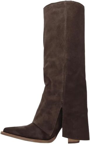 Dingo Womens Buckle Bunny Suede Leather Casual Boots Over the Knee Mid Heel 2-3" - Brown in Saudi Arabia