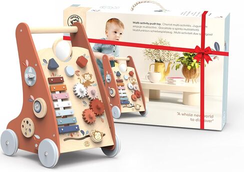 SPEEDY MONKEY Multi-Activity Wooden Baby Walker | 9-in-1 Toddler Toy Includes Shape Sorter, Bead Maze, Xylophone, Blocks & More | Learning Toy for Fine Motor Skill, Early Development & Balance in Kuwait