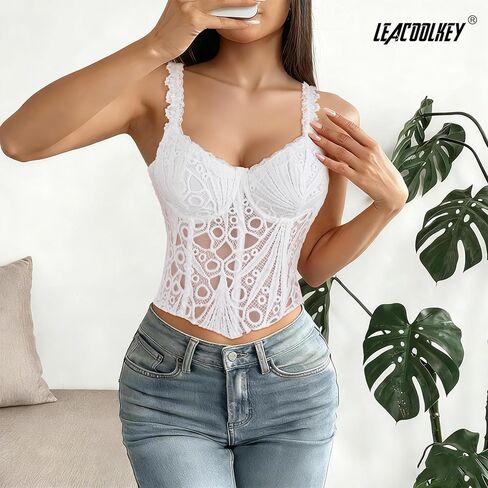 LEACOOLKEY مشد دانتيل للنساء مثير شفاف الأزهار بوستير الخروج الدانتيل متابعة Bralette حفلة عيد الميلاد المحاصيل الأعلى in Saudi Arabia