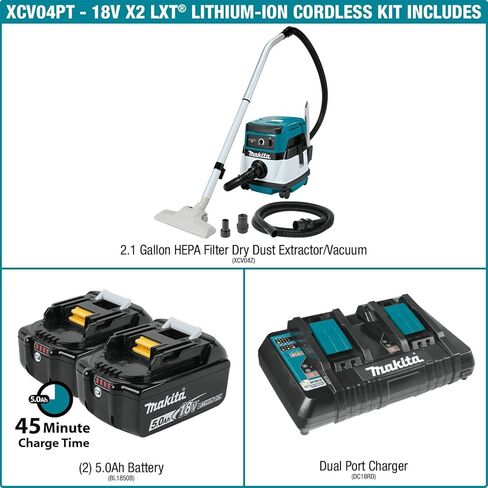 Makita XCV04PT 18V X2 LXT® Lithium-Ion (36V) Cordless/Corded 2.1 Gallon HEPA Filter Dry Dust Extractor/Vacuum Kit (5.0Ah) in Saudi Arabia