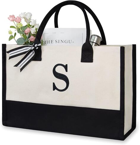 TOPDesign Personalized Initial Canvas Beach Bag, Monogrammed Gift Tote Bag for Women in Saudi Arabia