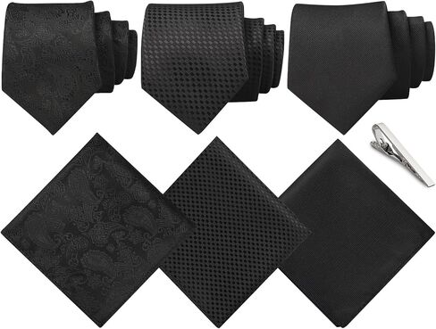 Men's Tie Set Formal Neckties, 3 Ties for Men and 3 Pocket Square with a Tie Clip, Mens Ties in Gift Box in Saudi Arabia