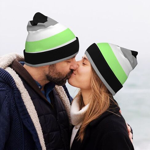 Agender Pride Flag Knitted Hat Beanie Cap Slouchy Knit Skull Caps Adult Chemo Caps Cancer Headwear for Indoor Outdoor Women Men Black in Saudi Arabia