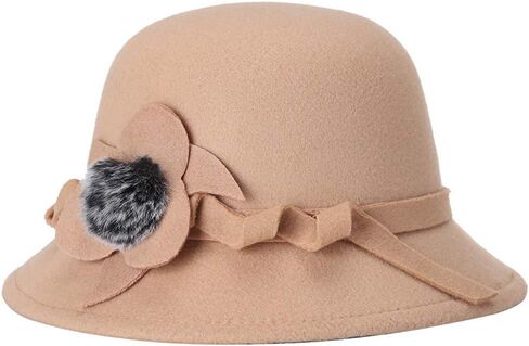 Vintage Cloche Bucket Hat with Flower Collapsible Felt Church Bowler Hat in Saudi Arabia