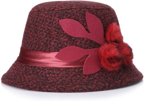 Vintage Cloche Bucket Hat with Flower Collapsible Felt Church Bowler Hat in Saudi Arabia