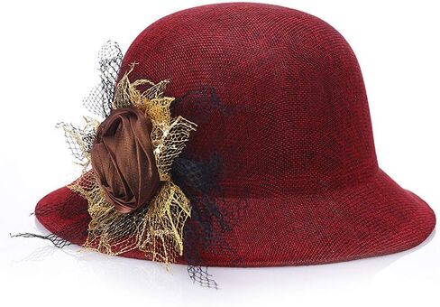 Vintage Cloche Bucket Hat with Flower Collapsible Felt Church Bowler Hat in Saudi Arabia