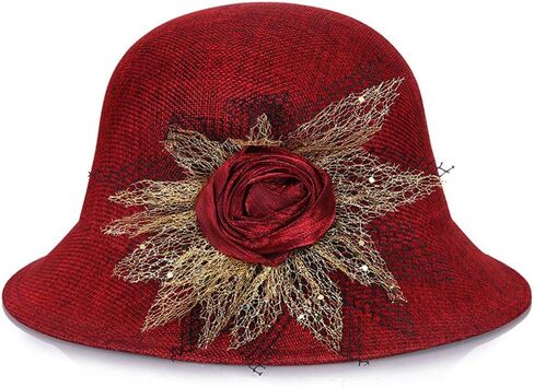 Vintage Cloche Bucket Hat with Flower Collapsible Felt Church Bowler Hat in Saudi Arabia