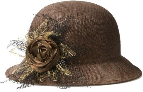 Vintage Cloche Bucket Hat with Flower Collapsible Felt Church Bowler Hat in Saudi Arabia