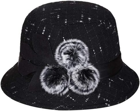 Vintage Cloche Bucket Hat with Flower Collapsible Felt Church Bowler Hat in Saudi Arabia