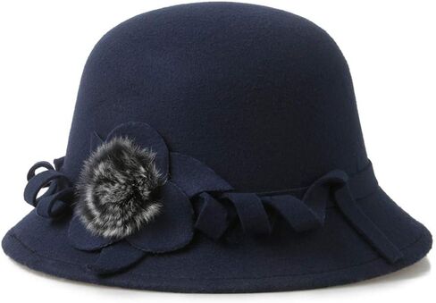 Vintage Cloche Bucket Hat with Flower Collapsible Felt Church Bowler Hat in Saudi Arabia