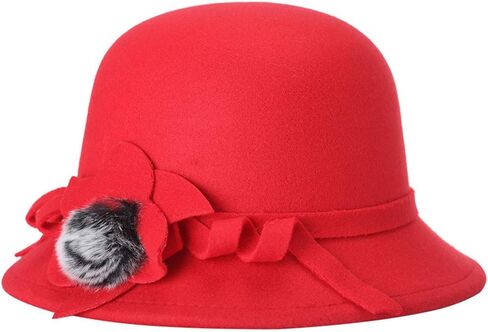 Vintage Cloche Bucket Hat with Flower Collapsible Felt Church Bowler Hat in Saudi Arabia
