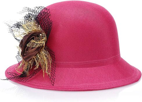 Vintage Cloche Bucket Hat with Flower Collapsible Felt Church Bowler Hat in Saudi Arabia