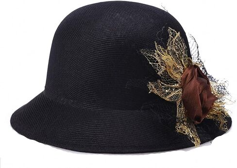 Vintage Cloche Bucket Hat with Flower Collapsible Felt Church Bowler Hat in Saudi Arabia